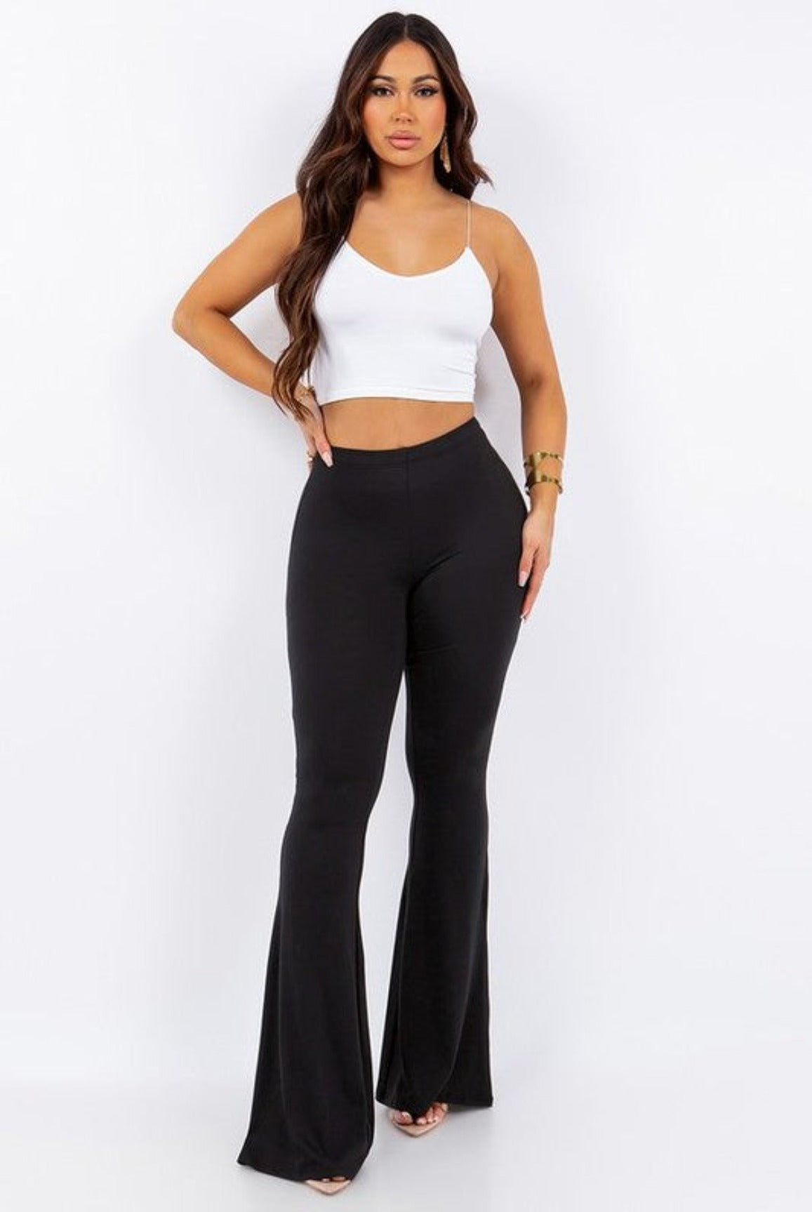Stacked Pants Women Solid High Waist Drawstring Bottom Flare