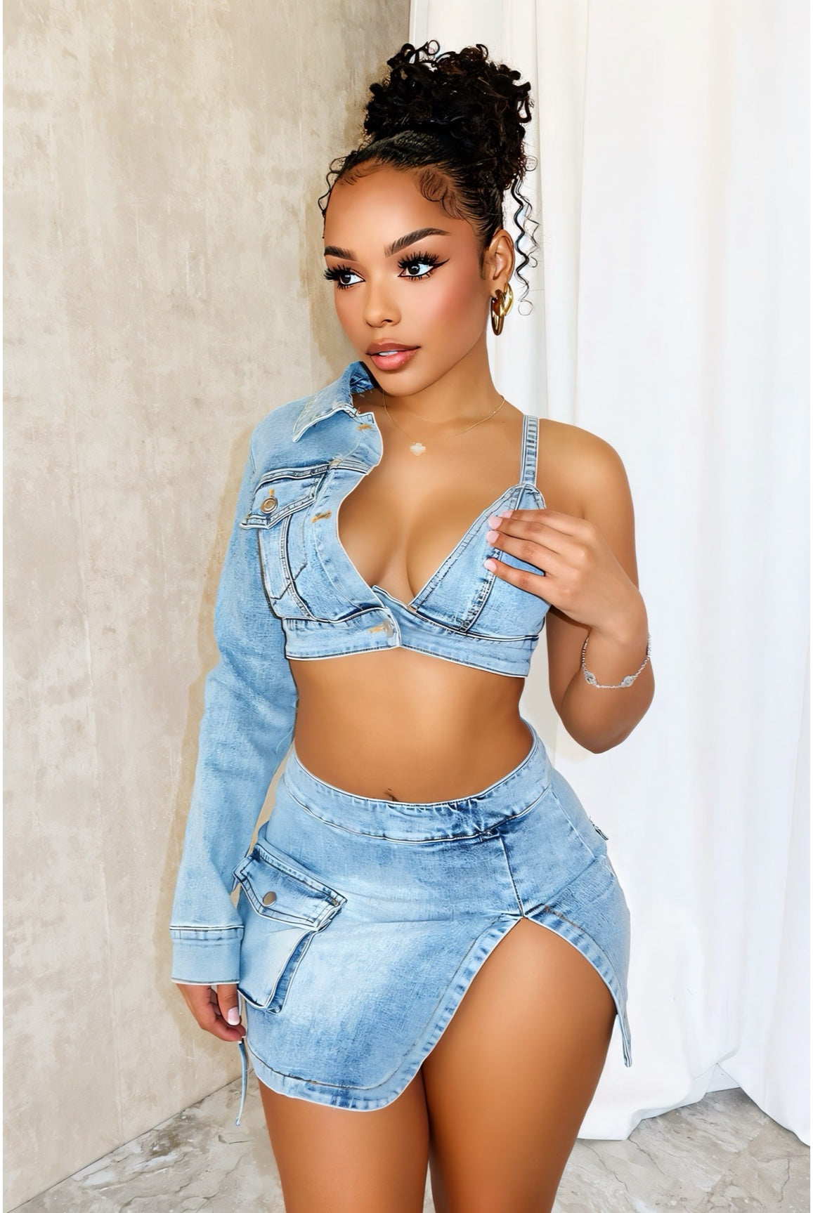 Steal The Show....Denim Skirt Set