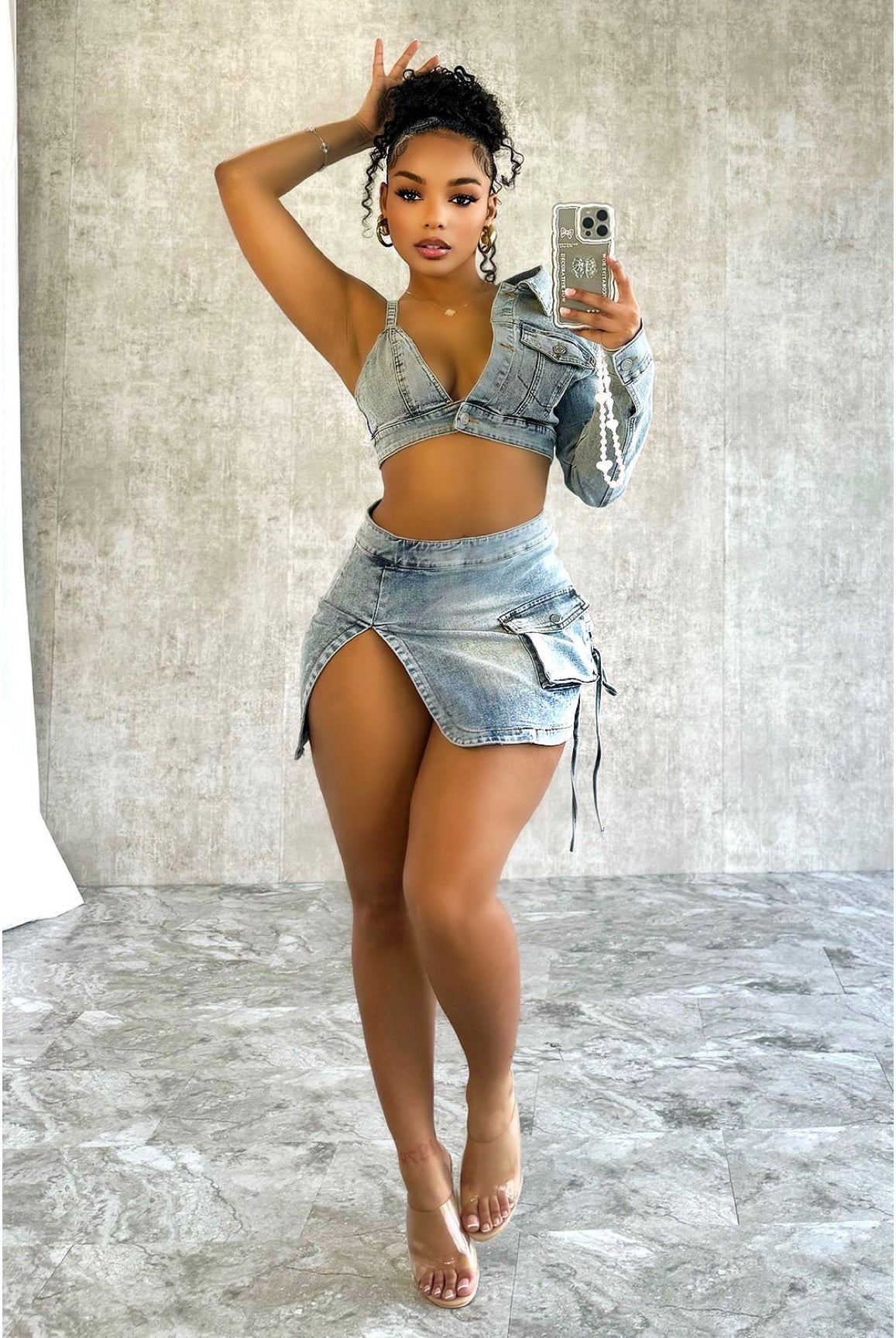 Steal The Show....Denim Skirt Set