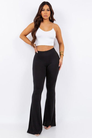 Black Hip Strap Bodycon Flared Trousers
