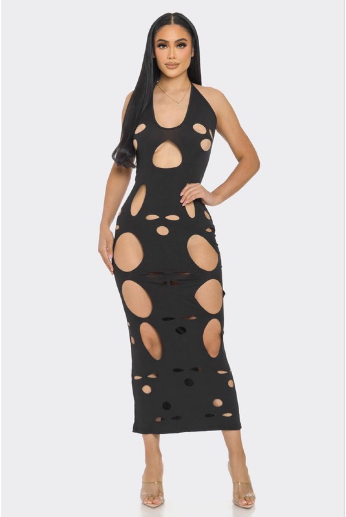 Don't Watch The Clock.....Halter Back Cut Out Maxi Dress